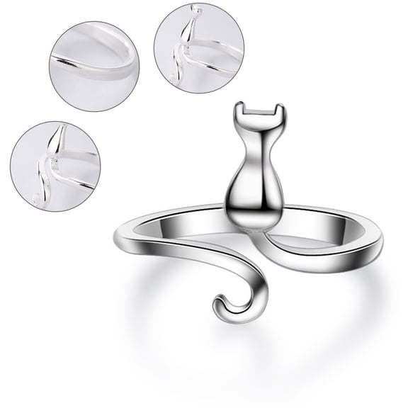 ddioayh Cat Tail Adjustable Opening Ring for Women S925 Plated Alloy Pet Lover Gift