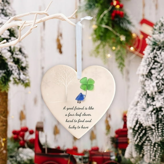 ddioayh Ceramic 2D Flat Friendship Sea Glass Christmas Ornament with Heartfelt Message, 8x7.5cm White Home Decor & Meaningful Gift for Friend