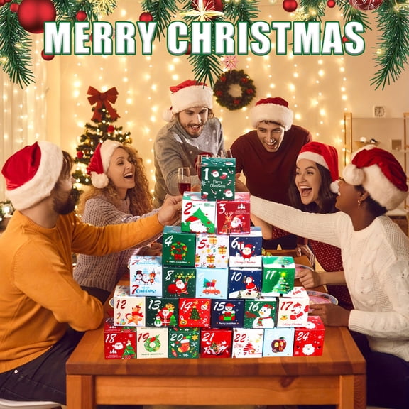 ddioayh Christmas Advent Calendar Boxes 24 Days Countdown with 24 Unique Designs, 2.75x2.75x2.75 Inches Cardboard Gift Boxes for Kids, Family Activities & Holiday Parties