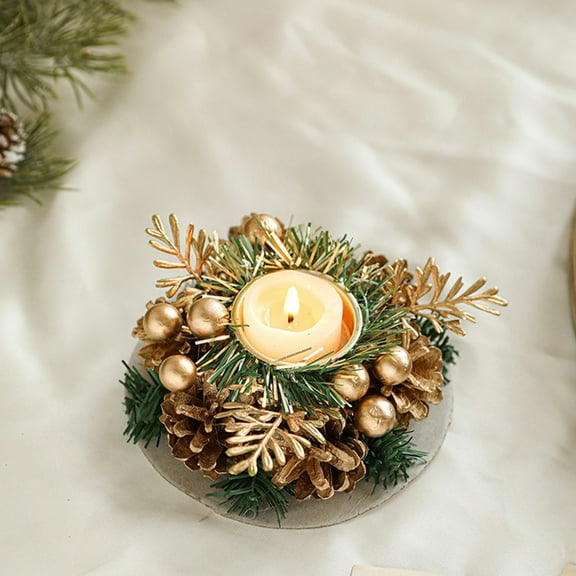 ddioayh Christmas Candlesticks with Simulated Garland Ornaments Vintage Holiday Table Decor 12×12×6cm Drop-resistant Centerpiece for Christmas Party Decoration