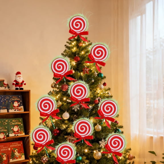 ddioayh Christmas Decoration Lollipop Plug-in with Swirl Pattern Ribbon and Smiling Face for Tree Ornament Keychain Home Decor Gift Idea