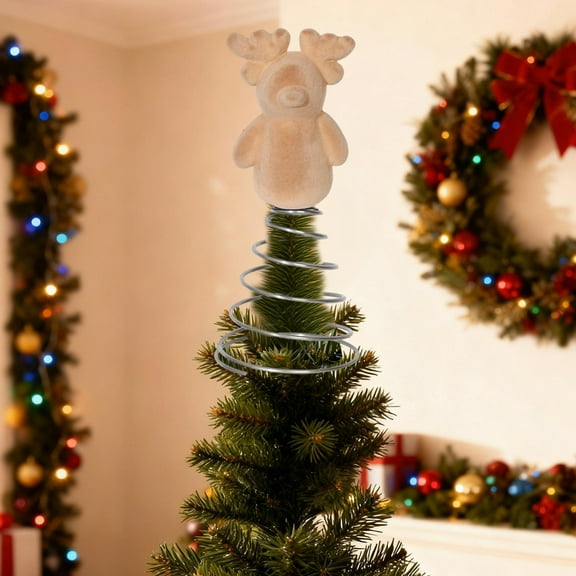 ddioayh Christmas Deer Tree Topper Iron Khaki/Brown Scandinavian Modern Holiday Decorations Festive Reindeer Ornament for Home Christmas Tree Decorations