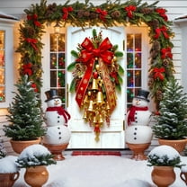 ddioayh Christmas Door Garland With Bow Bells Pinecone Branches - 70.86x35.43in Nylon Wreath for Seasonal Residence Decoration