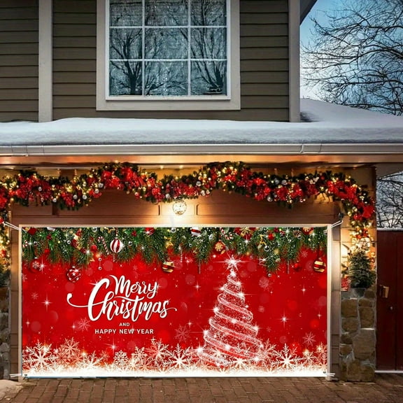 ddioayh Christmas Garage Door Decorations Hanging Backdrops for Indoor/Outdoor Party Background with Upgraded Installation