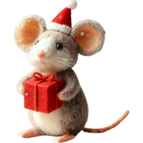 ddioayh Christmas Ornaments Handmade Wool Felt Mouse with Santa, Cute Needle Felted Figurine for Holiday Decor, Festive Gift for Kids Home Office Decoration