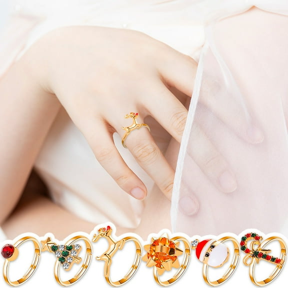 ddioayh Christmas Ring Set of 6 Pieces for Women Party Festive Holiday Stackable Elegant Jewelry Gifts