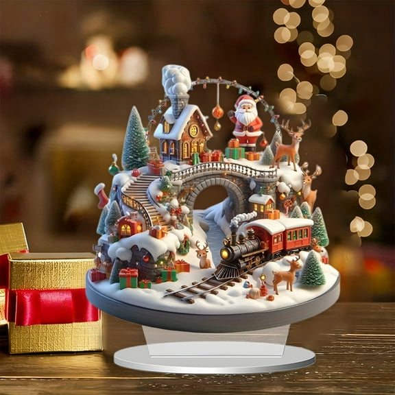 ddioayh Christmas Series 2D Acrylic Scene Crystal Ball Ornament - HD Printing, Scratch-Resistant, 20x20cm Desk Decor for Seasonal Residence Decoration