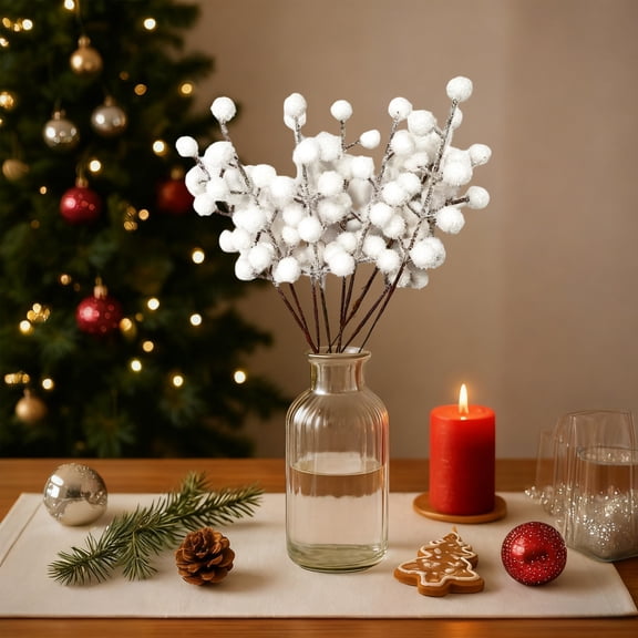 ddioayh Christmas Snowflake Berry Decorations For Home, Party, Tabletop, Vase & Bouquet Arrangements - Reusable, Durable Holiday Ornaments With Vivid Red & White Accents