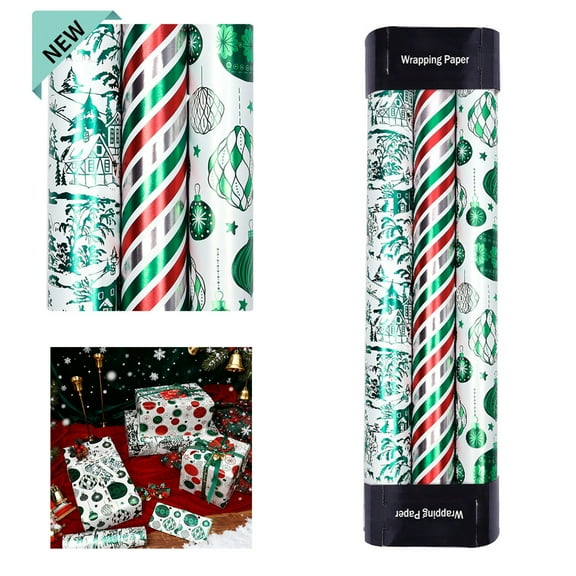 ddioayh Christmas Wrapping Paper 3 Rolls Large Size 118IN 80 Gsm Thick Tear-Resistant with Cutting Guide for Easy Wrap Recyclable