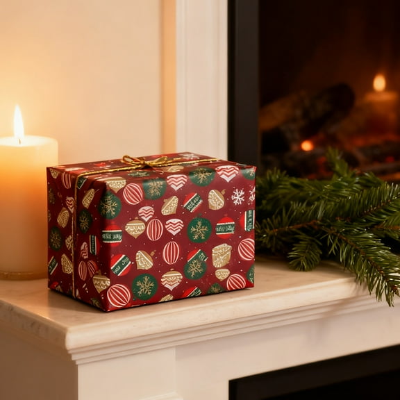 ddioayh Christmas Wrapping Paper With Snowflakes and Holiday Balls Design for Gift Boxes and Hanukkah Presents (19.69×27.56in)