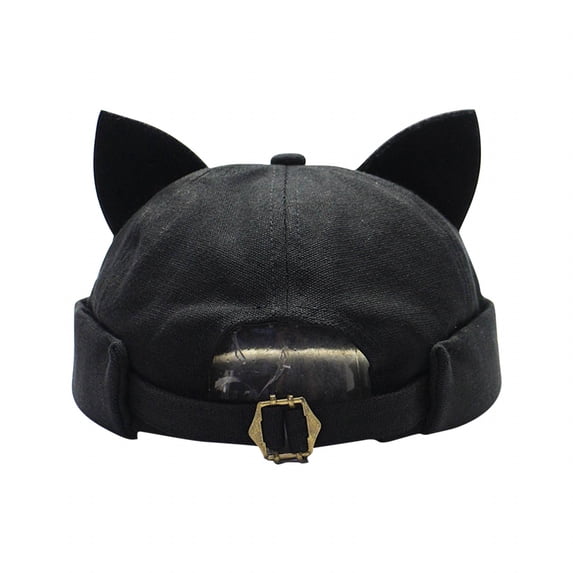 ddioayh Cat Ear Docker Cap Brimless Hats Beanie for Women Men Skull Cap Worker Sailor Cap Rolled Cuff Retro Docker Hat,Backwards