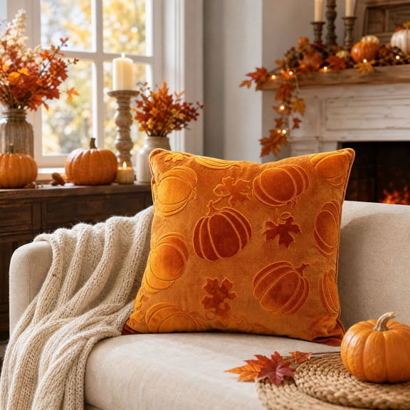 ddioayh Clearance Fall Pumpkin Throw Pillow, Decorative Cushion with Bloom and Berry Accents for Couch Sofa Bed, Autumn Home Decor