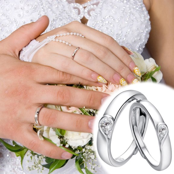 ddioayh Couple Rings EKG Zircon Heart-to-Heart Open Wedding Set for Date Night Alloy Copper Pair