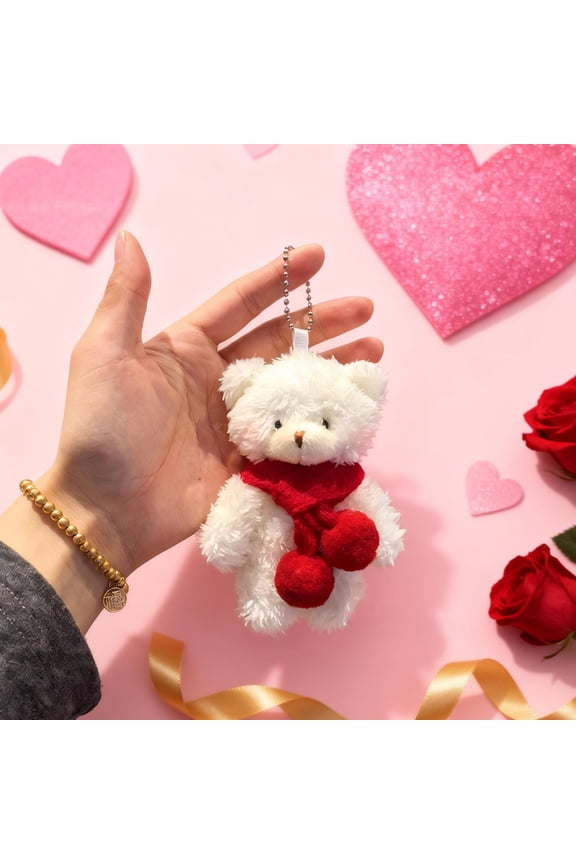 Cute Red SCar-Shapedf Bear Plush Keychain - 100% Polyester Christmas/Valentine's Day Bag Accessory