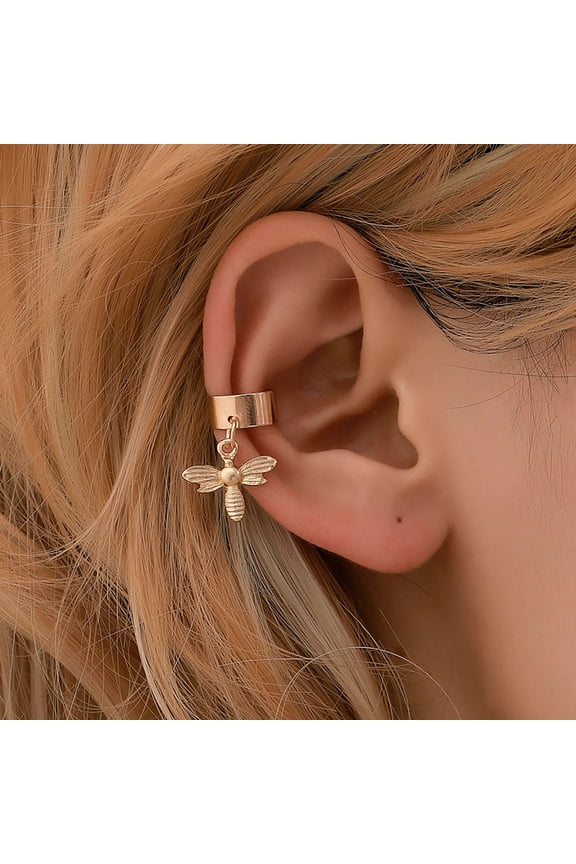 Ear Clip for Non-Pierced Ears U-Shaped Bee Rhinestone Wide Design Fashionable Earrings Gift for Women Ideal for Various Occasions