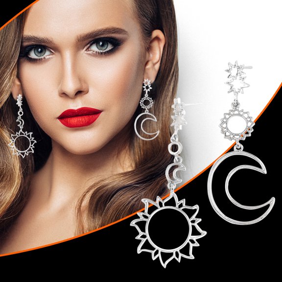 ddioayh Earrings Bohemian Asymmetric Design Featuring Sun and Moon Geometric Patterns, Crafted from Acrylic, Ideal for Women's Fashion and Gift Giving