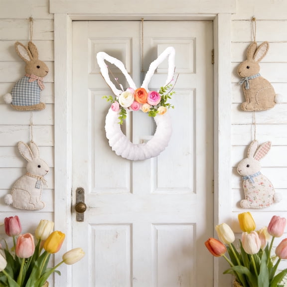 ddioayh Easter Bunny Shaped Wreath for Front Door and Window Display Spring Holiday Decoration with Realistic Design Home Decor Gift Idea