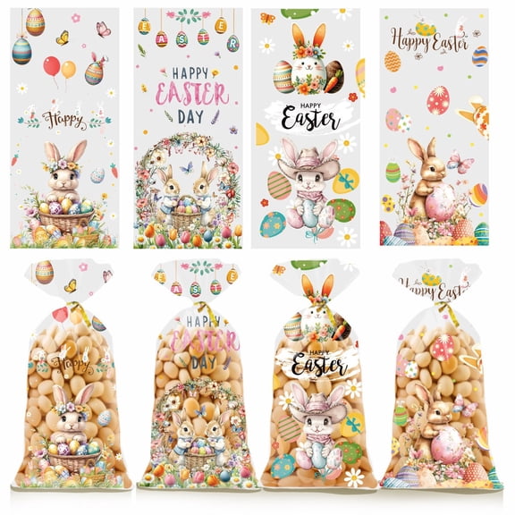 ddioayh Easter Candy Bags 50-Piece Set with Adorable Bunny and Egg Designs for Party Favors Gift Packaging Easter Birthday Christmas and Daily Use