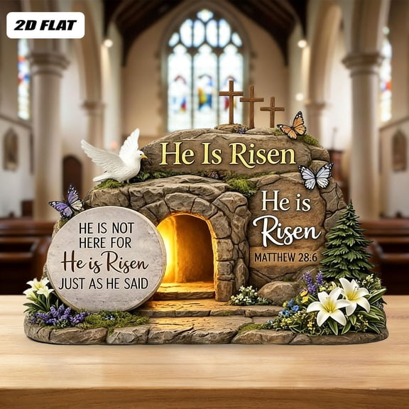 ddioayh Easter Resurrection Scene Display Solid Wood Empty Tomb With He Is Risen Engraving Three Crosses Hill Decor For Home Shelf Tray Table Spiritual Gift Easy Assembly No Tools Needed