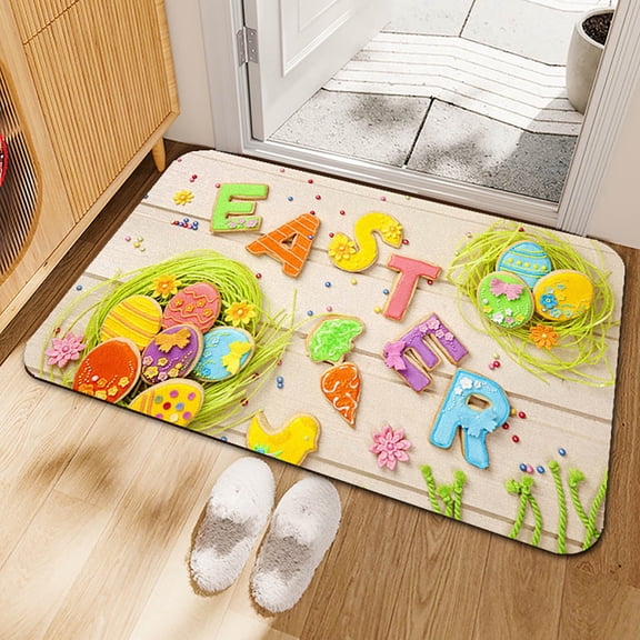 ddioayh Easter Rug With Bunny Egg Decoration For Festive Home Decor Playful Design Easy Clean Durable For High Traffic Areas Ideal Gift For Easter Celebrations