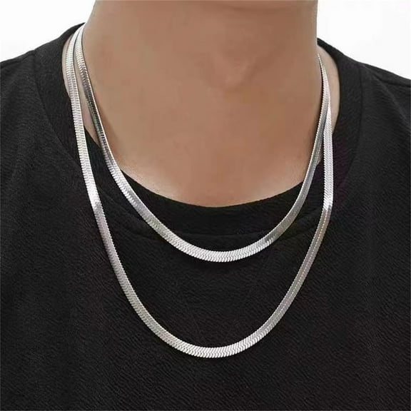 ddioayh Flat Snake Chain Necklace for Men and Women 45cm Copper White Gold Plated Collarbone Jewelry