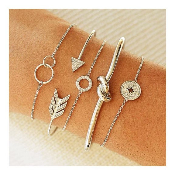 ddioayh Geometric Bracelet Set 5Pcs Expandable Knotted Fashion Open Chain Boho Jewelry for Women Girls Valentine's Day Birthday Gift