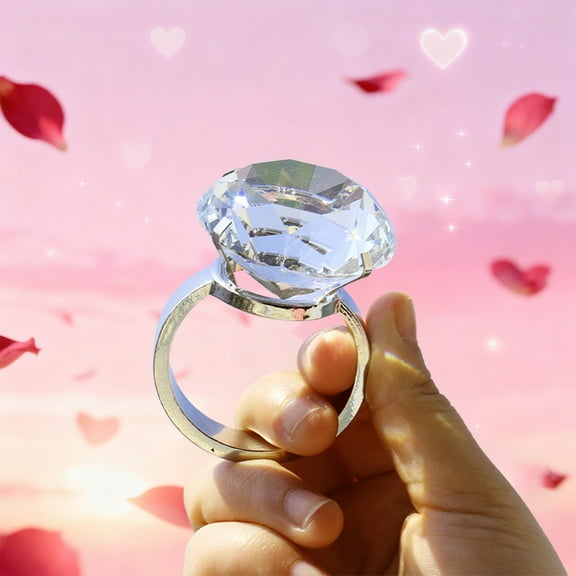 ddioayh Glass Ring Large Fake Diamond For Valentine Proposal Wedding Gift Funny Birthday Present Artificial Crystal Simulated Jewelry