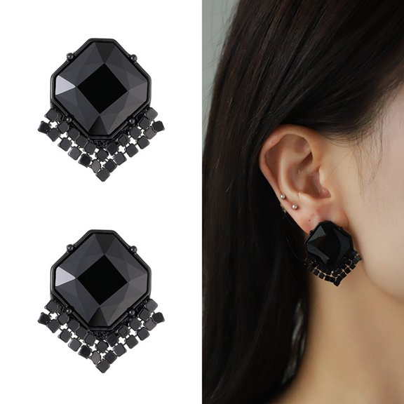 ddioayh Glass Temperament Earrings for Women - Black Alloy Rhinestone Dangle Earrings Fashion Jewelry Gift for Valentine's Day Birthday Party 3.2x2.6cm
