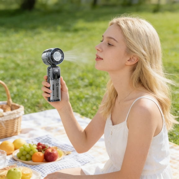 ddioayh Handheld Fan Ice-Cool Folding Portable with Semiconductor Panel LED Display for Office Student Outdoor Use Powerful Airflow