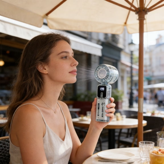 ddioayh Handheld Fan Ice-Cool Folding Portable with Semiconductor Panel LED Display for Office Student Outdoor Use Powerful Airflow