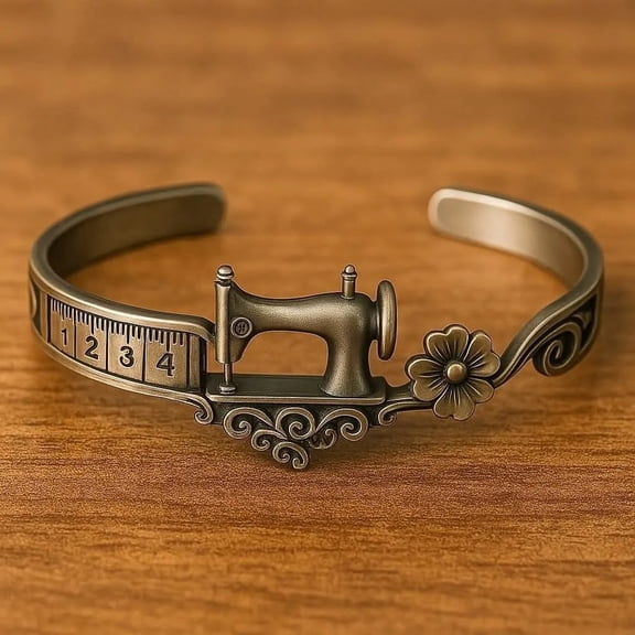 ddioayh Handmade Vintage Sewing Theme Adjustable Bracelet with Tape Measure Flower Decoration Jewelry Gift for Sewing Enthusiasts and Craft Lovers