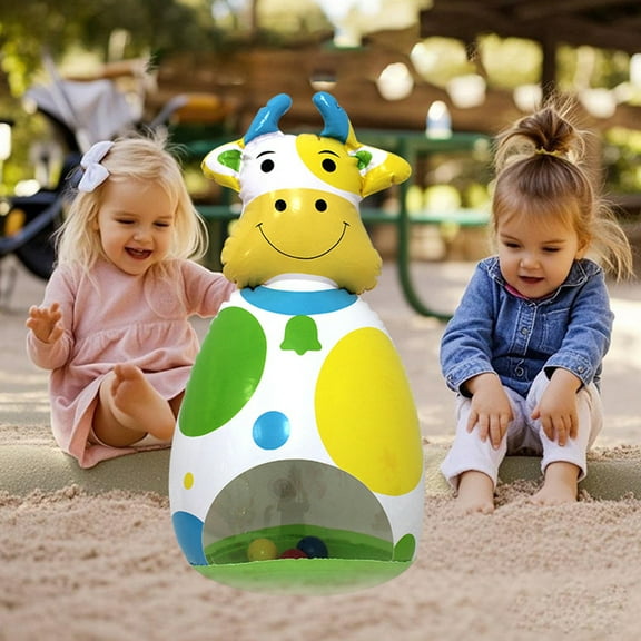 ddioayh Inflatable Cow Toy with Built-in Bells, Tumbler Design Indoor/Outdoor Play for Kids, 50x26x24cm Multicolor Interactive Gift