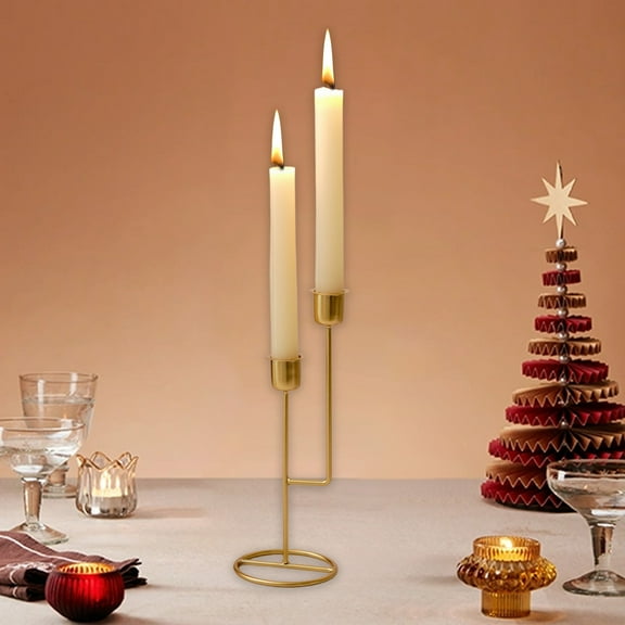 ddioayh Iron Candlestick Handcrafted Two-Candle Design With Sturdy Base And Anti-Drip Holder, Gold/Black Vintage European-Style Decor For Living Room & Dining Table (22x9x8cm, 100g)