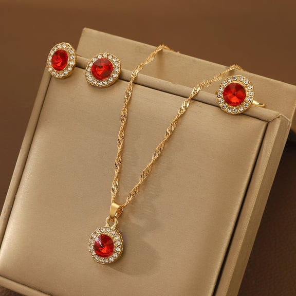 ddioayh Jewelry Set 3-Piece Crystal Necklace Earrings Bracelet Valentine's Day Gift for Women Party Accessories