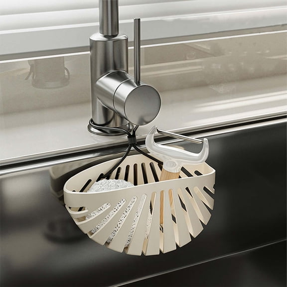 ddioayh Kitchen Sink Hanging Storage Basket Rack Organizer with Suction Cup, Fits 99% Faucets, Space Saving Design for Sponge Soap Brush Holder, White (14.8x7.4x6.9cm)