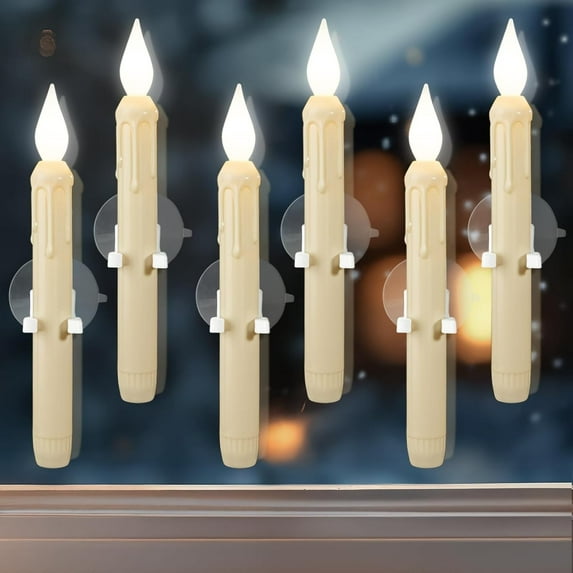 ddioayh LED Window Candles Shatterproof Flameless with Realistic Glow & Auto Light Sensor, Farmhouse Style Home Decor for Windowsills Indoor Outdoor Safe, 6 Pack