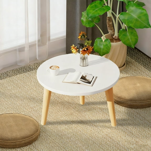ddioayh Living Room Round Coffee Table Modern Farmhouse Style Wooden Side Table with Rounded Corners, Yellow/White, Easy Assembly for Bedroom Sofa Balcony Decor