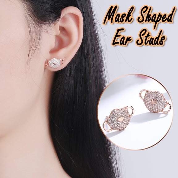 ddioayh Mask Shape Earrings with Heart Design Full Rhinestone Metal Ear Jewelry for Women Girls