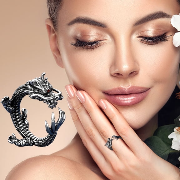 ddioayh Men's Dragon Head Ring Chinese Style Jewelry Ornament with Red Zirconia Eyes