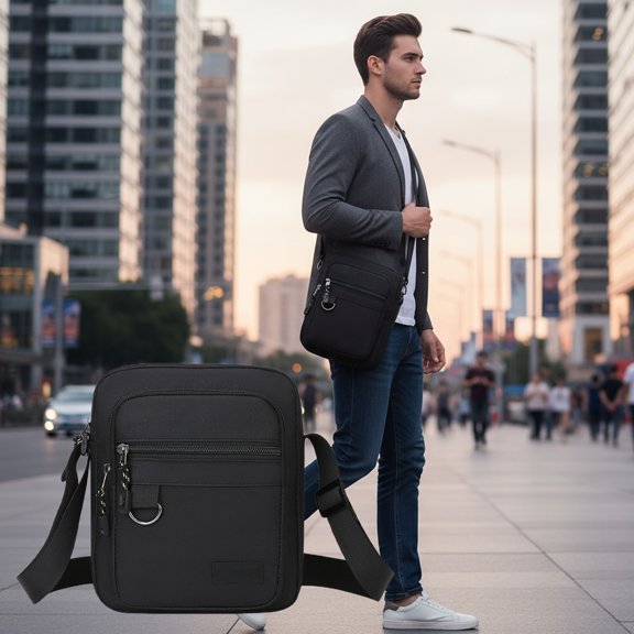 ddioayh Men's Oxford Shoulder Bag with Iron Hanging Ring Lightweight Casual Messenger Bag for Sports Cycling, Blue/Green/Black/Gray