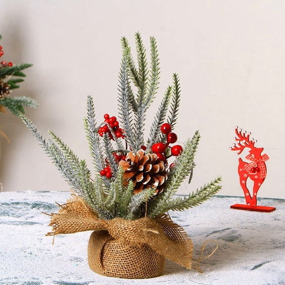 ddioayh Mini Flocked Artificial Christmas Tree in Pot Decor with Berries for Desk Mantel Centerpiece No Assembly Required Holiday Home Decoration