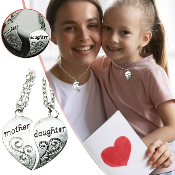 ddioayh Mother Daughter Two-Part Heart Necklace Set 3.2CM Pendant 46CM+6CM Adjustable Alloy Necklaces for Women Gifts