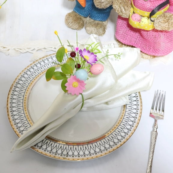 ddioayh Napkin Holders Easter Decoration 10pc with Foam Eggs and Fabric Leaves for Festive Table Setting Reusable for Multiple Occasions