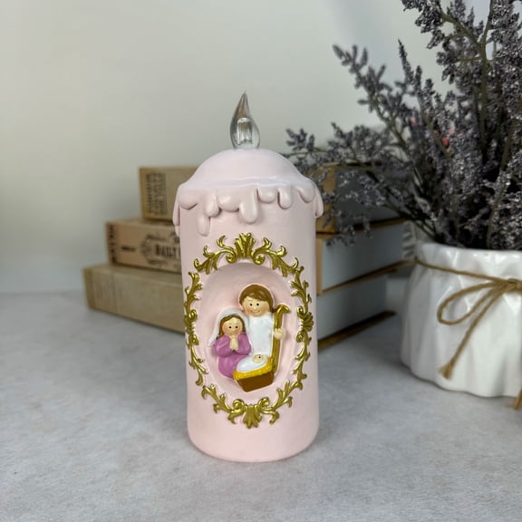 ddioayh Nativity Christmas Night Light with Resin Manger Candlestick Style Warm White Glow for Table Top Home Decor Holiday Gift Idea and Religious Cultural Display