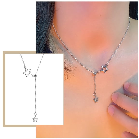 ddioayh Necklace Hollow Star Adjustable Double Star Tassel Metal Alloy Choker Jewelry Gift for Women