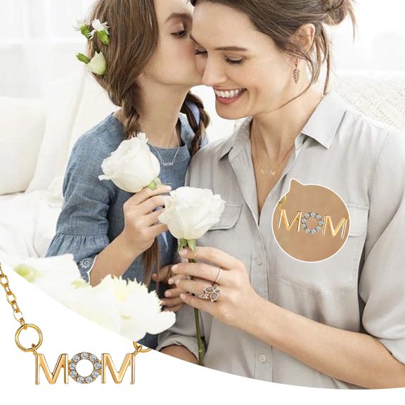 ddioayh Necklace for Women, Mother's Day Gift Idea, MOM Monogrammed Pendant, Adjustable 55cm Chain Length, Gold and Silver Plated, Personalized Jewelry for Mom