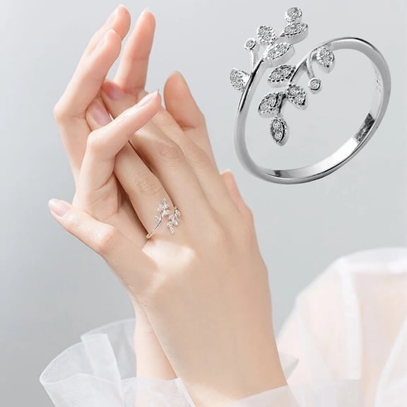 ddioayh Olive Branch Adjustable Ring with Diamond Leaf Design Korean Minimalist Style Size 7 5g Silver Jewelry Symbolic Gift