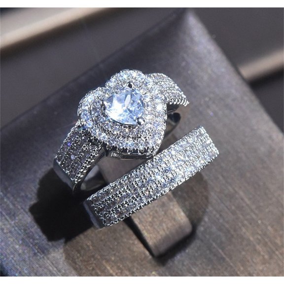 ddioayh Pear-Shaped Drop-Shaped Rhinestone Rings Set for Women, 2PC Heart-Shaped Bridal Wedding Party Gift Jewelry with Sparkling Cubic Zirconia Stones