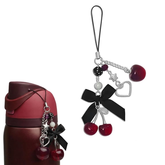ddioayh Pendant Exquisite Cherry Design with Bow for Cell Phone Handbag Water Bottle Cute Fashion Accessory Gift Idea for Girls