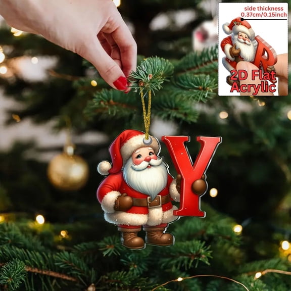 ddioayh Personalized Acrylic Christmas Flat 2D Letter Ornament for Tree and Car Hanging, Festive Home Decor, Durable Holiday Gift with String